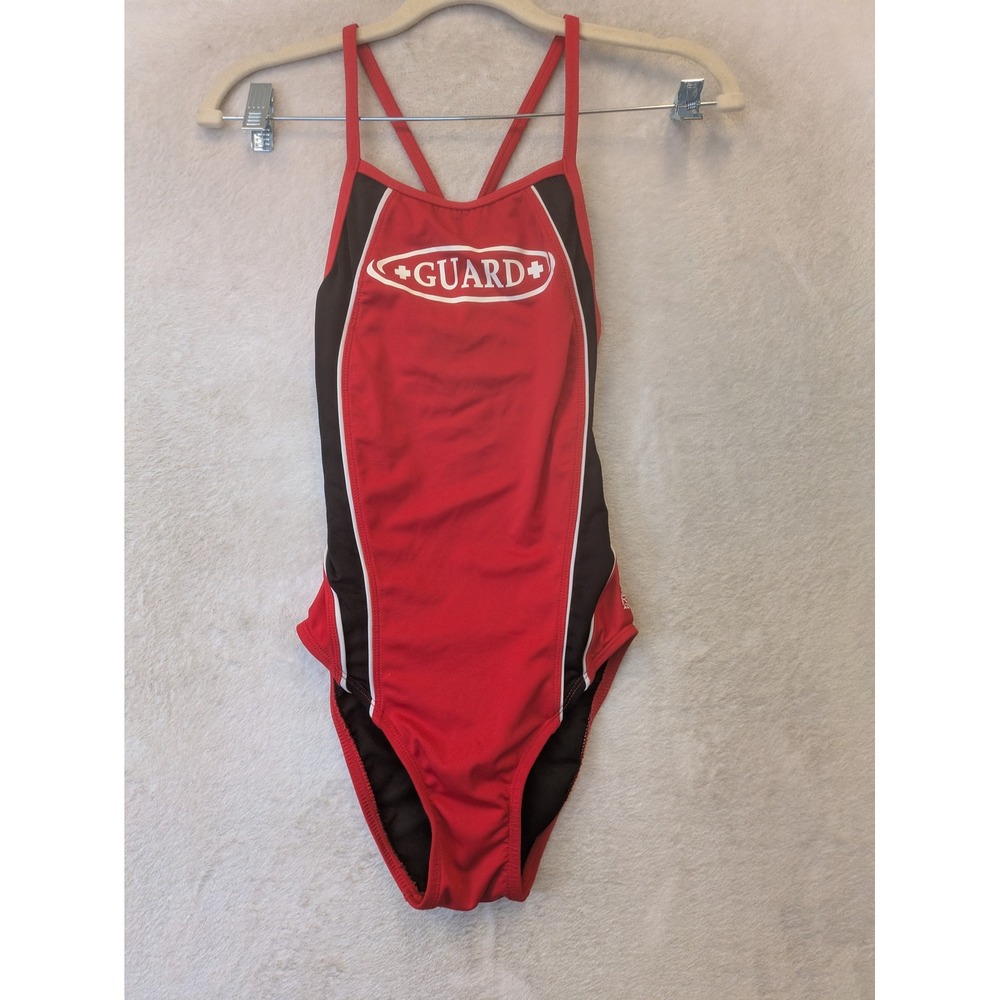 Rise‎ Aquatics Lifeguard One Piece Swimsuit Women's Small Red Black Crossback